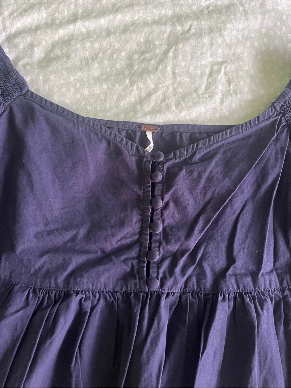 Free People Indigo Puff Sleeve Off Shoulder Crop Babydoll Blouse, size S